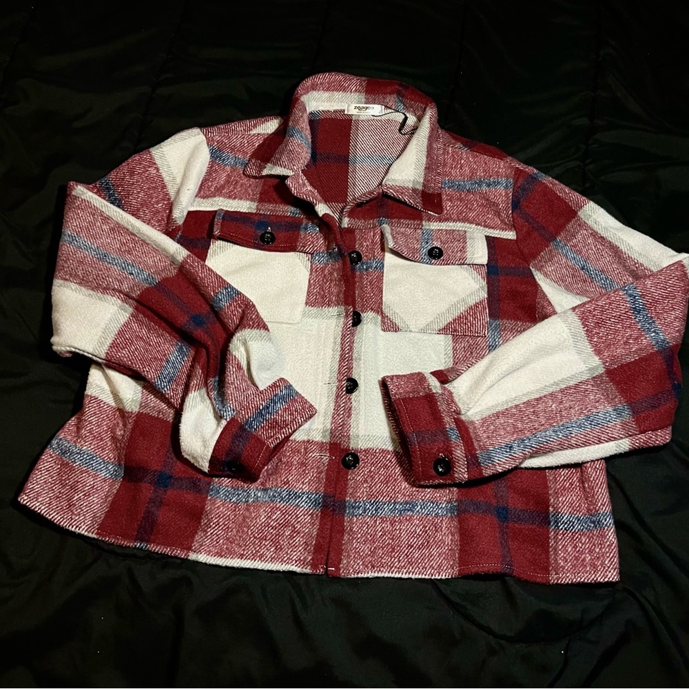 Zeagoo Burgundy and White Checkered Jacket